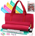 American Mahjong Tile Set – 166 White Tiles, 4 All-in-One Color Racks with Pushers, 3 Dice, Portable Red Carrying Bag – Complete Mahjong Game Set