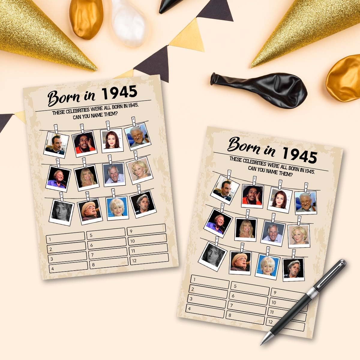 QUPT 80th Birthday Party Games, Born in 1945 Games, Birthday Party Supplies for Adults, Fun 1945s Party Game, Happy 80th Birthday Game, Pack of 30 Cards，