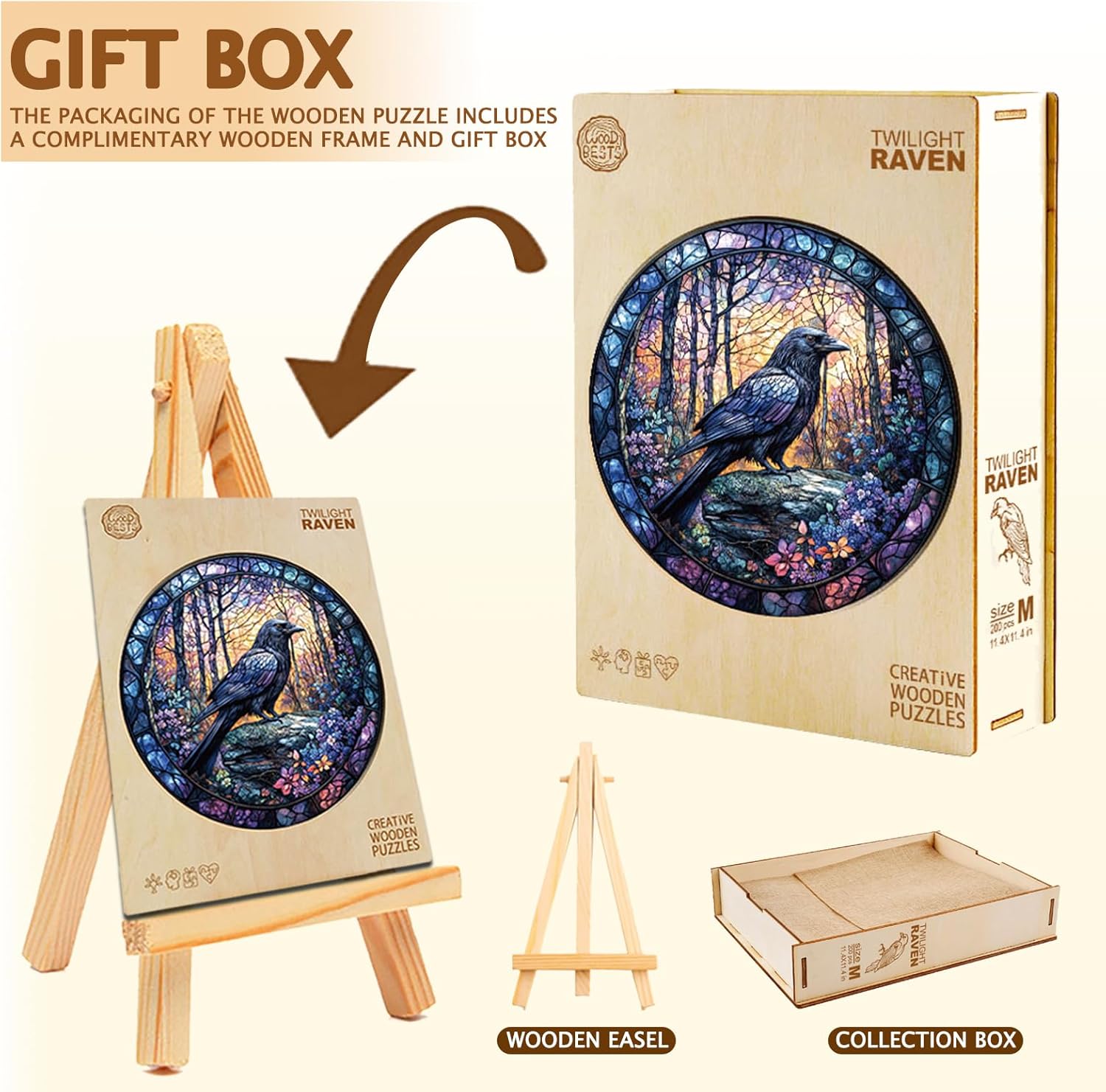 Wooden Puzzles for Adults, Wooden Jigsaw Puzzles, Exquisite Raven Puzzle, Gifts for Family or Friends for Any Holiday.（11.4 * 11.4 in 200pcs）