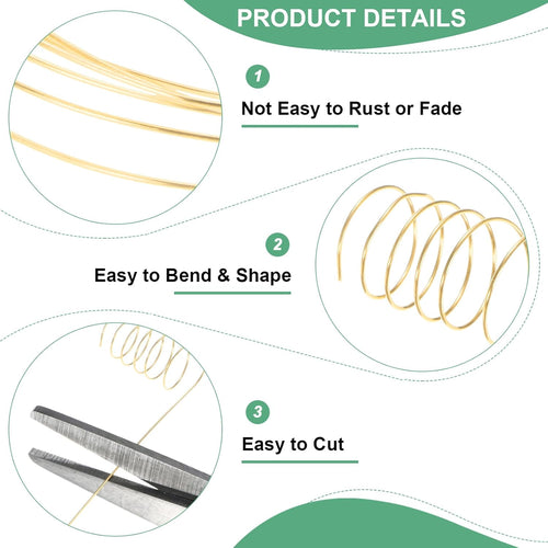 0.5 mm/24 Gauge Copper Wire for Jewelry Making, 20.3FT Copper Beading Craft Wire for Jewelry/Weaving/DIY Crafting/Planting, Color-Retaining [6.2M, KC-Gold]