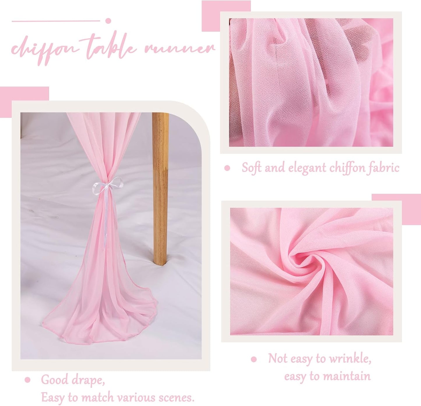 2 Packs 10ft Blushing Pink Chiffon Table Runner 30 x 120 Inches Romantic Sheer Table Decorations Long Tulle Runner for Wedding Bridal Shower Party Supplies Decor