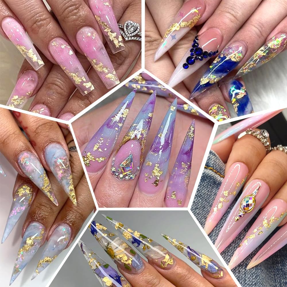 6 Bottles Holographic Nail Glitter Foils, Metallic Gold Silver Hot Pink Ultra-Thin Aluminum Foil Flakes for Nails, Resin Jewelry Making, Painting Art Nail Supplies DIY Manicure Charms Decorations