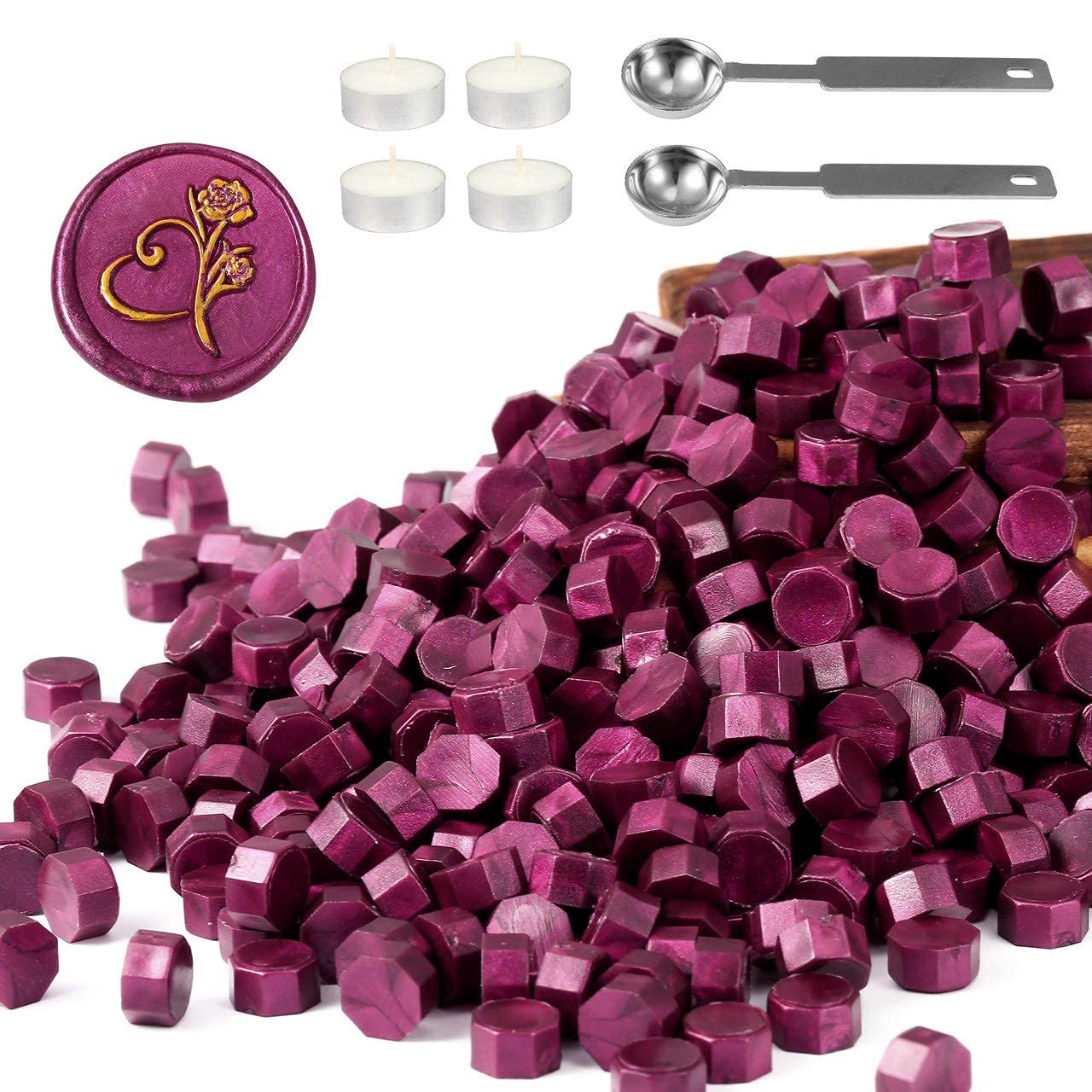 Yoption 360 Pcs Purplish Red Sealing Wax Beads Set for Wax Seal Stamp with Candles and Melting Spoon