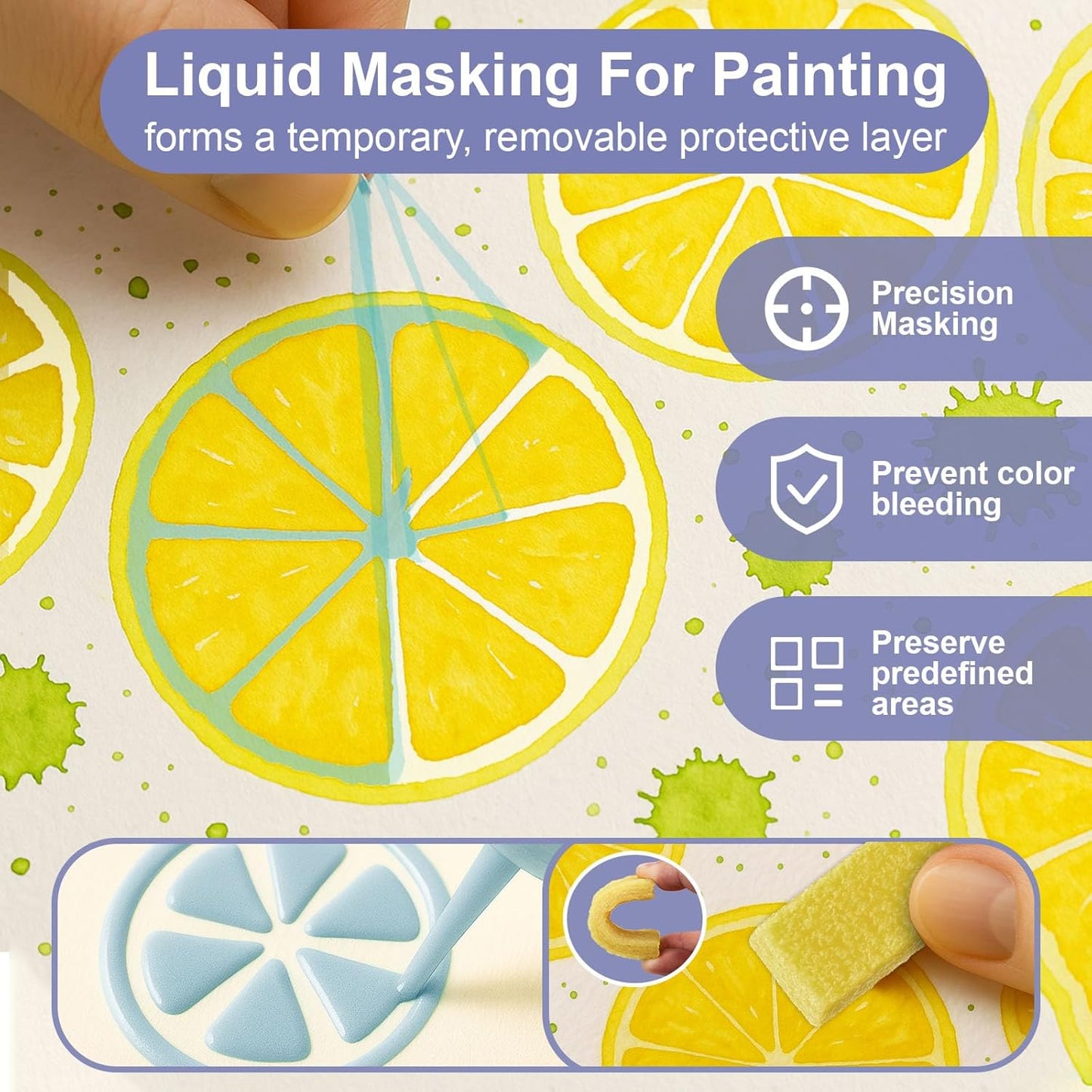 1DFAUL 60ml Masking Fluid for Watercolor Painting, Art Watercolor Masking Fluid Precise White Space, Easy Peel-Off, Water Based Latex, for Artists, Beginners, DIY Canvas Protection (Blue)