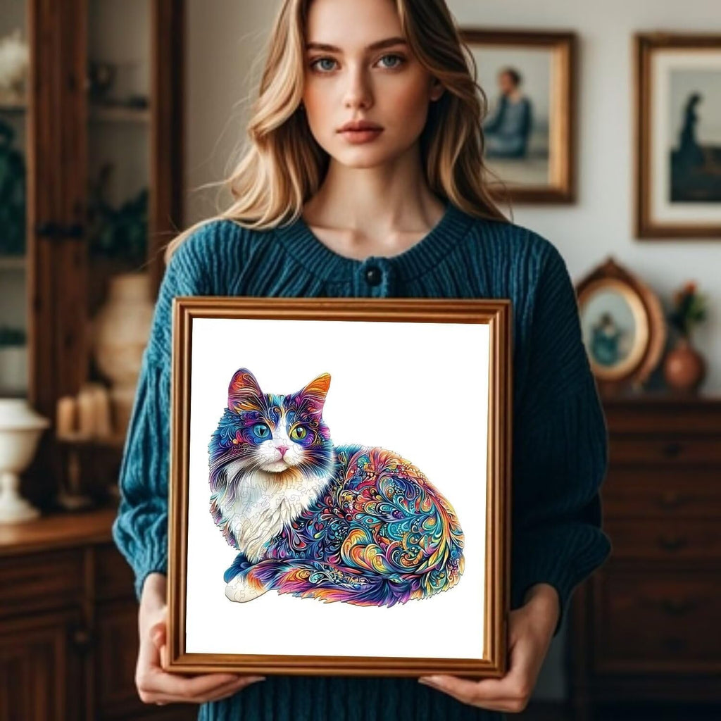 Lazy Cute Cat Wooden Puzzles 95 Pieces Puzzles Gifts for Adults 8.5x7.7in Wooden