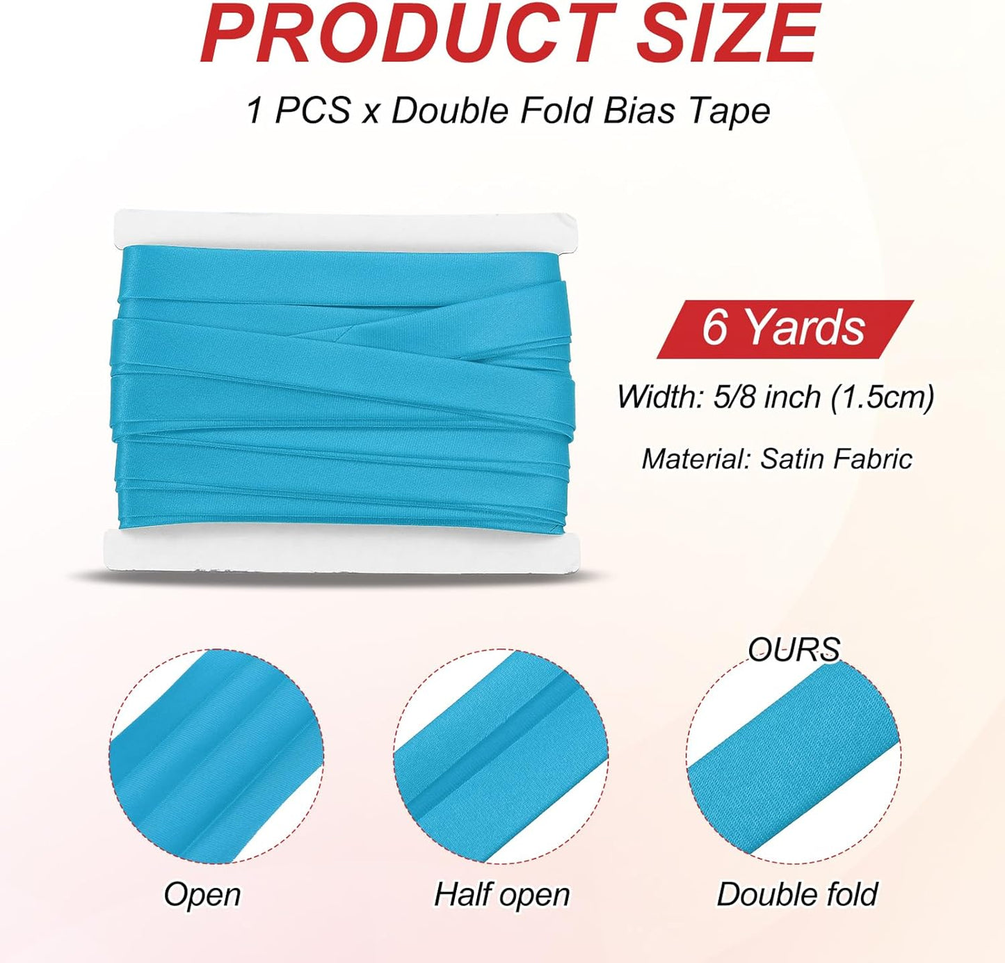 MECCANIXITY Double Fold Bias Tape for Sewing 5/8 Inch x 6 Yards Satin Pre-fold Continuous Binding Tape for Seaming Quilting Hemming Binding DIY Crafts, Blue