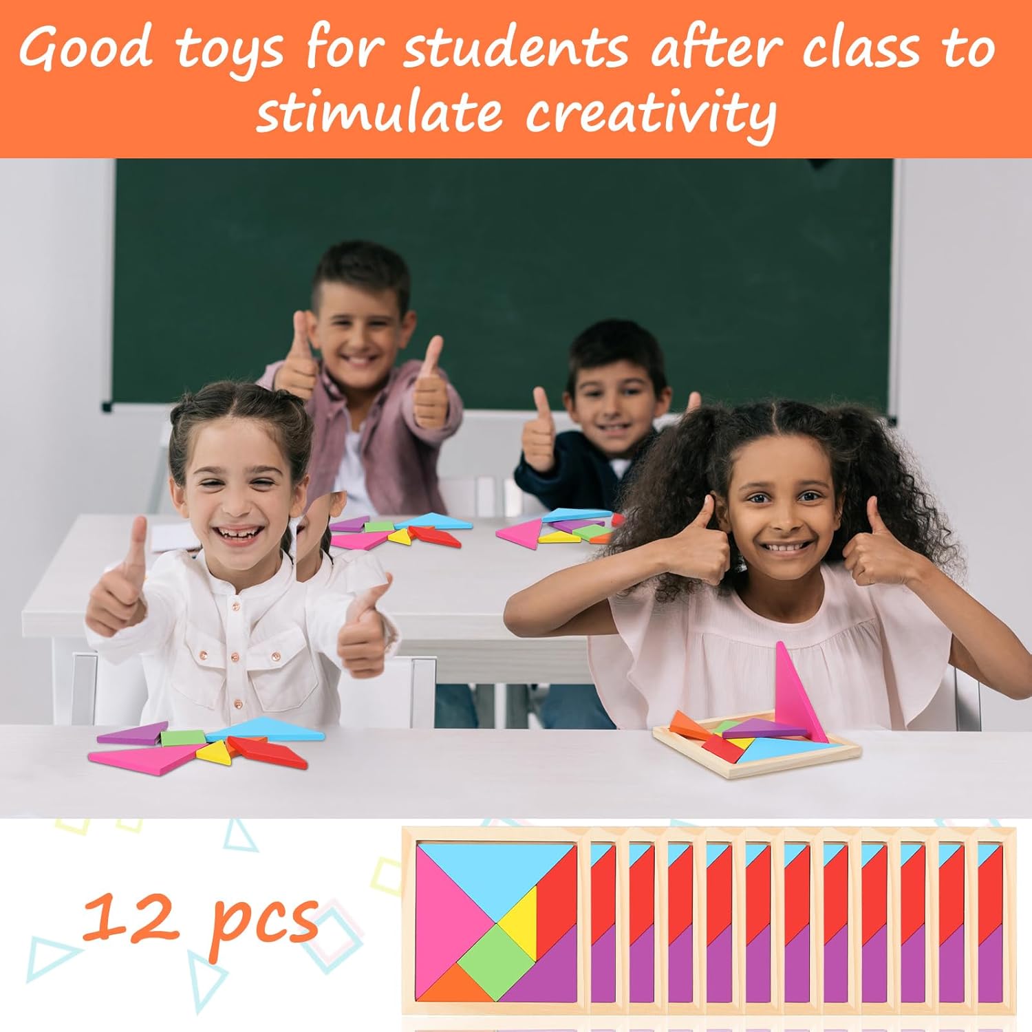 Meooeck 12 Pack Tangrams Wooden Puzzles Tangrams Classroom Set for Kids Shape Puzzles Brain Logic Blocks for Games Educational Gifts for Adults Kids Ages 4-8 8-12(Classic Style)