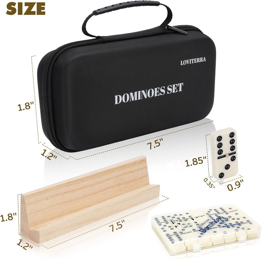 Double 6 Dominos Set for Adults, Durable 28 Tiles Dominos with 4 Wooden Racks and Carrying Case,Classic Board Games,Portable Travel Game