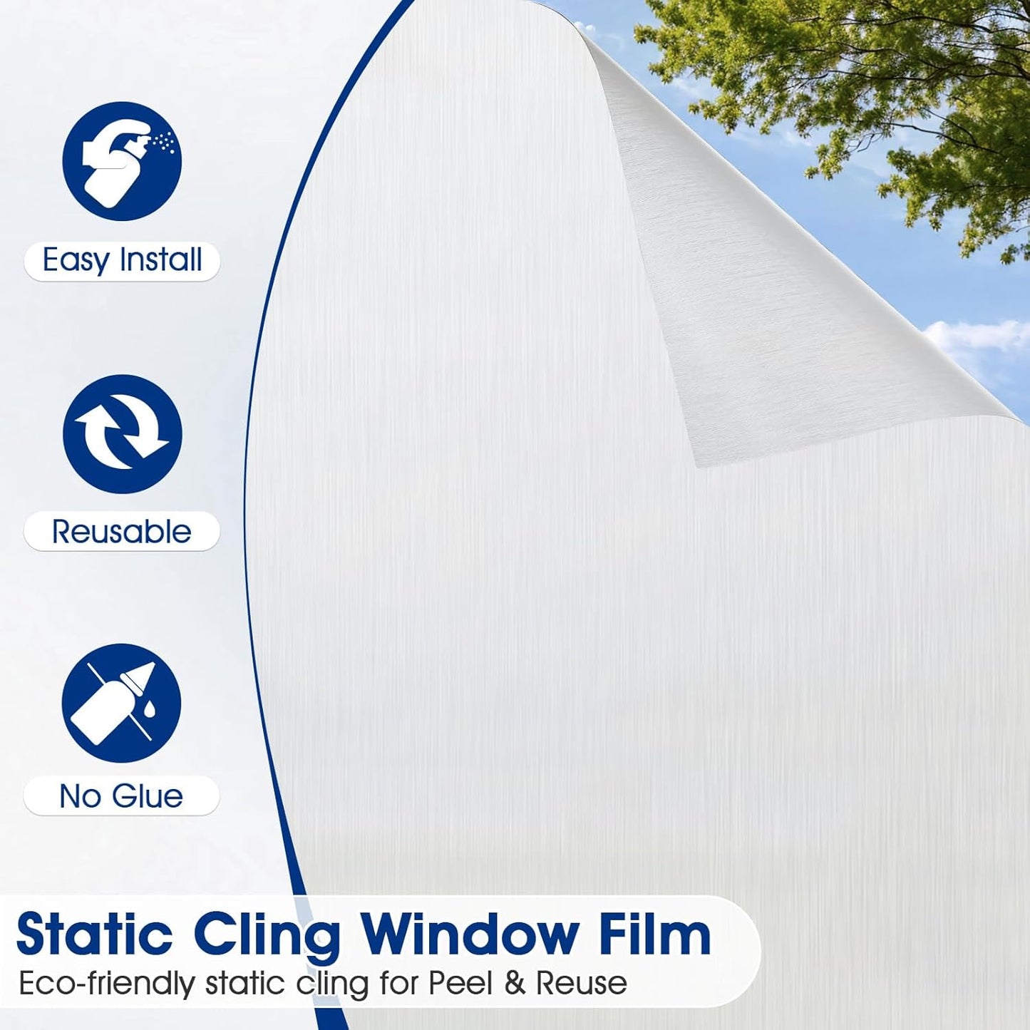 Privacy Window Film Static Cling, Frosted Glass Decorative Window Film with 96% UV Blocking, Non-Adhesive Removable Window Cling for Home Office Bathroom, 17.5 x 118.1 Inches, White