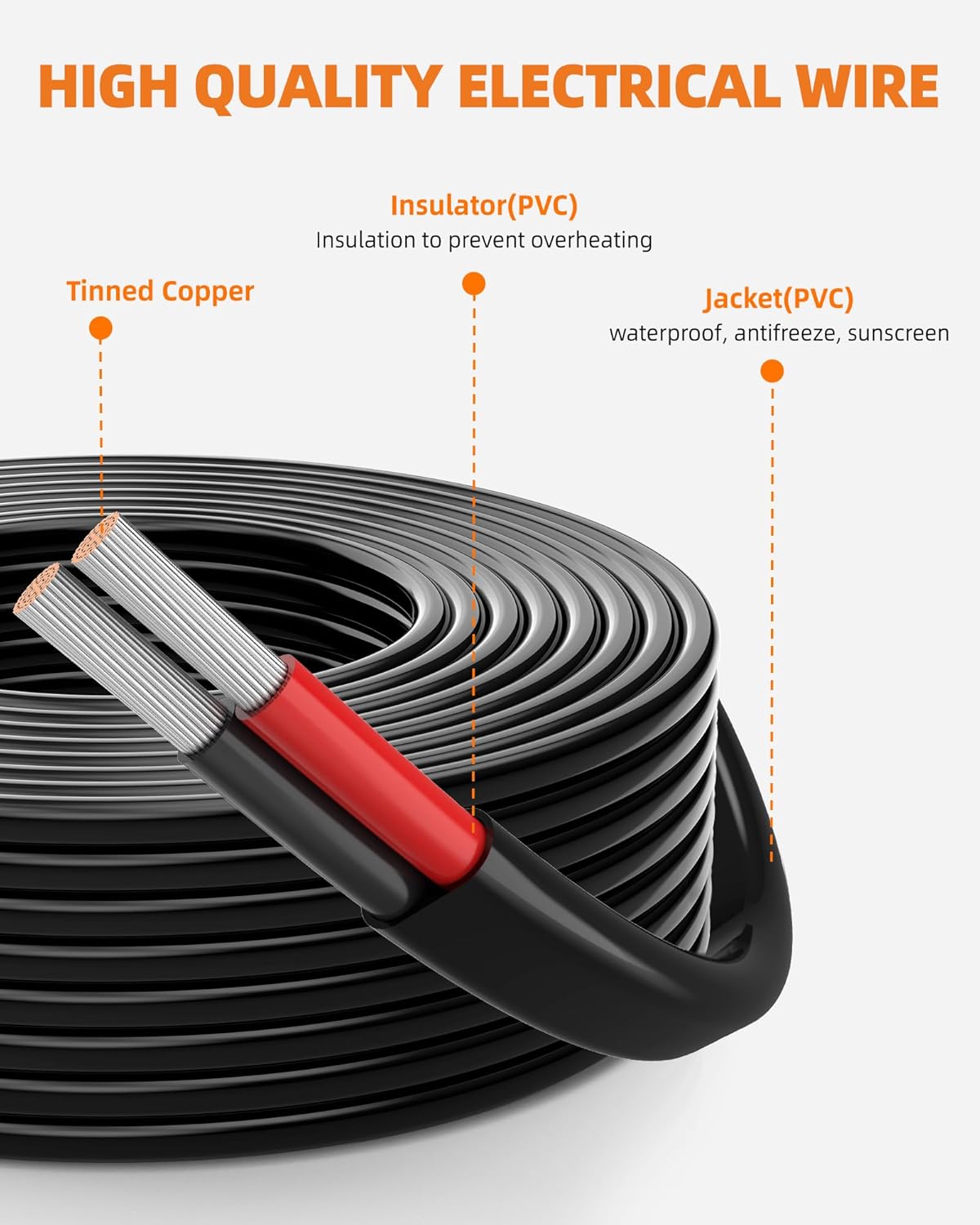 16 Gauge Wire, 16 AWG 2 Conductor Electrical Wire, Flexible/Oxygen-Free Tinned Copper/Stranded PVC 16/2 Cord for Automotive, Marine, LED Strips, Solar, RV, Lighting (50FT)