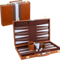 Backgammon Set 2 Players Classic Backgammon Sets for Adults Board Game with PU Leather Case Portable and Travel Backgammon Set (Brown, 18inch)