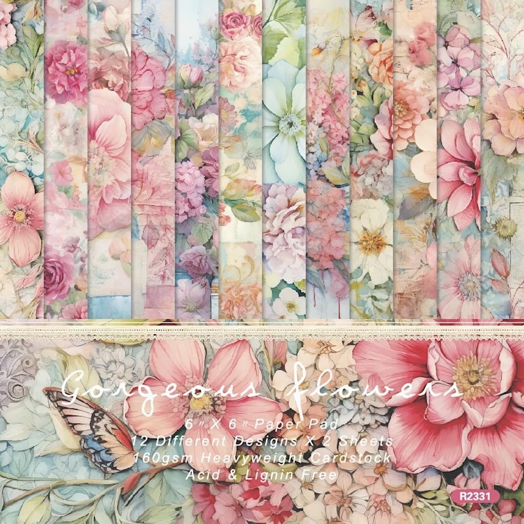 Vintage Floral Scrapbook Paper Pad - 6x6 Inch Single-Sided Craft Paper for Card Making, Decoupage, Journaling, and DIY Projects
