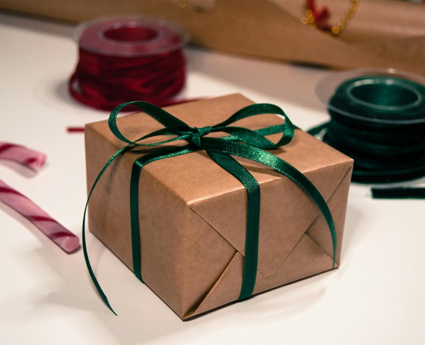 3/8" x 100 Yards Hunter Green Polyester Satin Ribbon Single Faced Bulk Fabric Ribbons for Gift Wrapping, Crafting and DIY Projects, Scrapbooking, Bows and Card Making