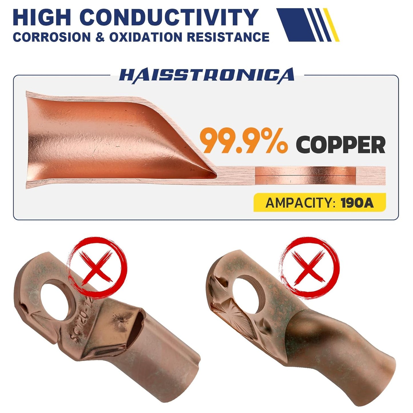 haisstronica 10pcs 2 AWG - 1/4" (M6) Battery Cable Lugs, Heavy Duty Copper Wire Lugs with 10pcs 3:1 Adhesive Heat Shrink Tubing, 2 Gauge Wire Connectors Battery Terminal Connector, Battery Cable Ends