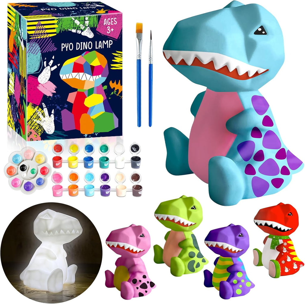 FUNZBO 4.3in Paint Your Own Dinosaur Lamp Kit - Halloweens Arts and Crafts Supplies Painting Kit for Kids Teens, DIY Night Light Dinosaur Toys for Boys Girls 3 4 5 6 7 8 9 10 11 12 13 Birthday Gifts