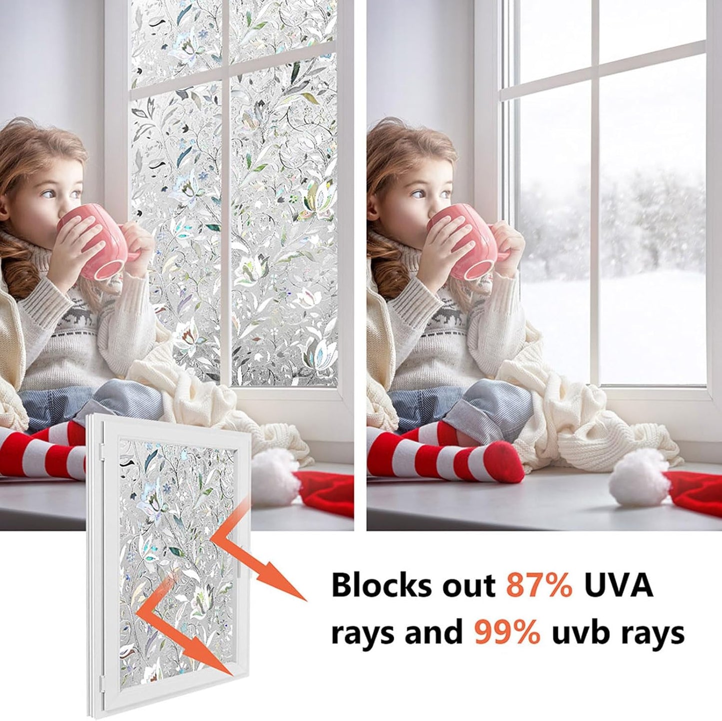 Kromapolis Window Film, Window Privacy Film, Window Vinyl Glass Covering, Stained Glass Decorative Film, Window Film Privacy Frosted Static Clings, Non-Adhesive, No-Glue (17.5 x 78.7 inch)