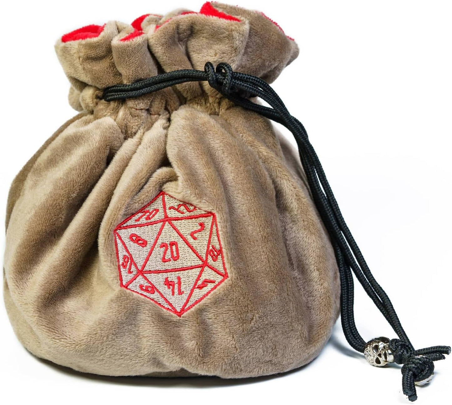 Large Dice Bags D&D with Pockets Khaki Storage Bag D20 Logo for DND RPG Game (with 1lb Random DND Dice)