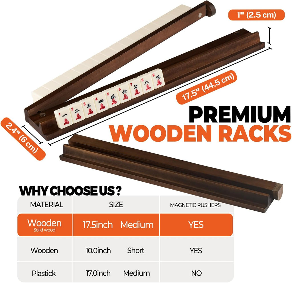 MUTEX American Mahjong Game Set, 166 Premium Mahjong Tile Set with Traveler Size Stylish Blue Carrying Bag, Western Mahjong Set with 4-Piece Walnut Wood Mahjong Racks/Pushers, Mahjong Ma Jong Set