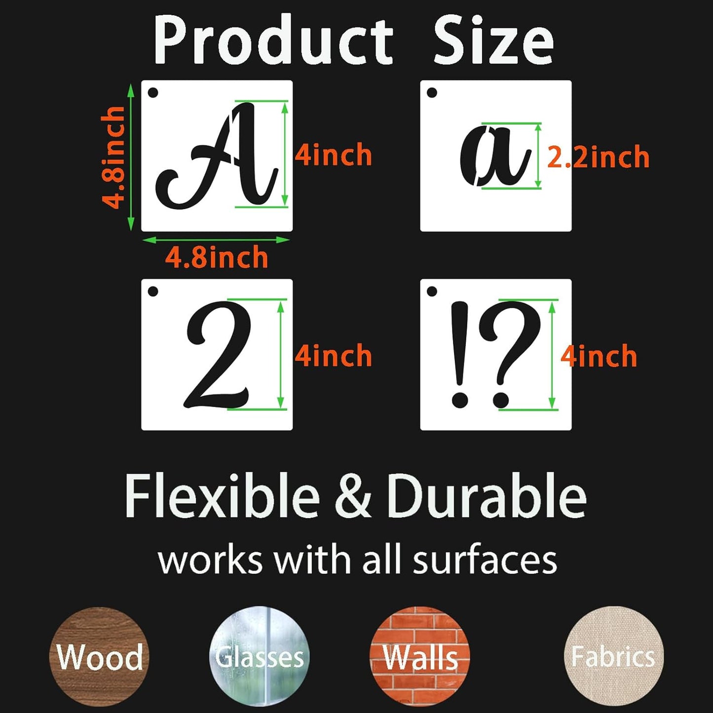 BAMIDELE 4 Inch Alphabet Letter Stencils for Painting, 66 Pcs Reusable Plastic Calligraphy Letter Stencils and Numbers Template Kit for Painting on Wood, Chalkboard, Fabric, Door Porch, Wall Art