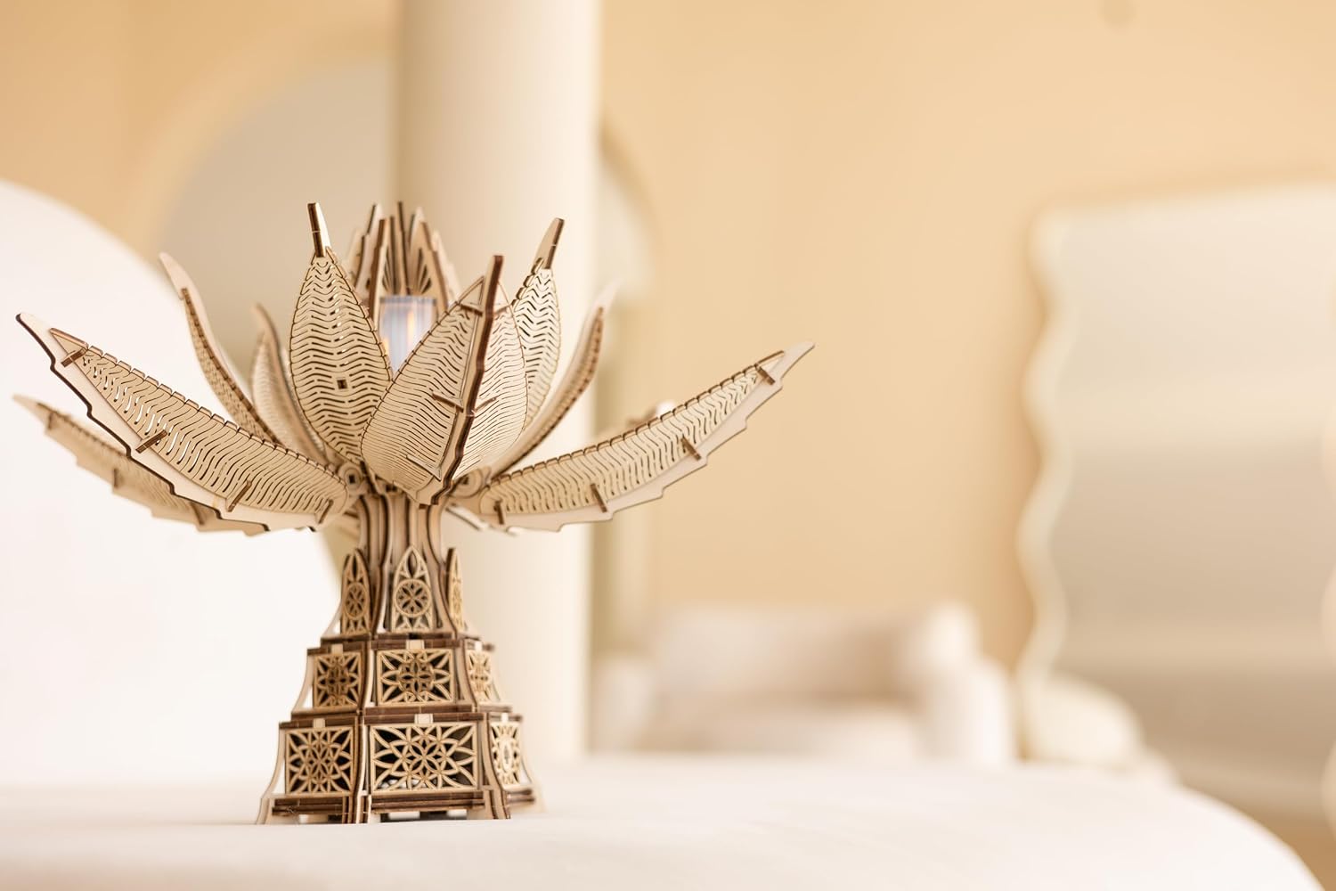 Wood Trick Fiery Bloom Luminous LED 3D Wooden Puzzles for Adults to Build - Interactive Mechanical Movement - Engineering DIY Project Mechanical 3D Puzzle Model Kits for Adults