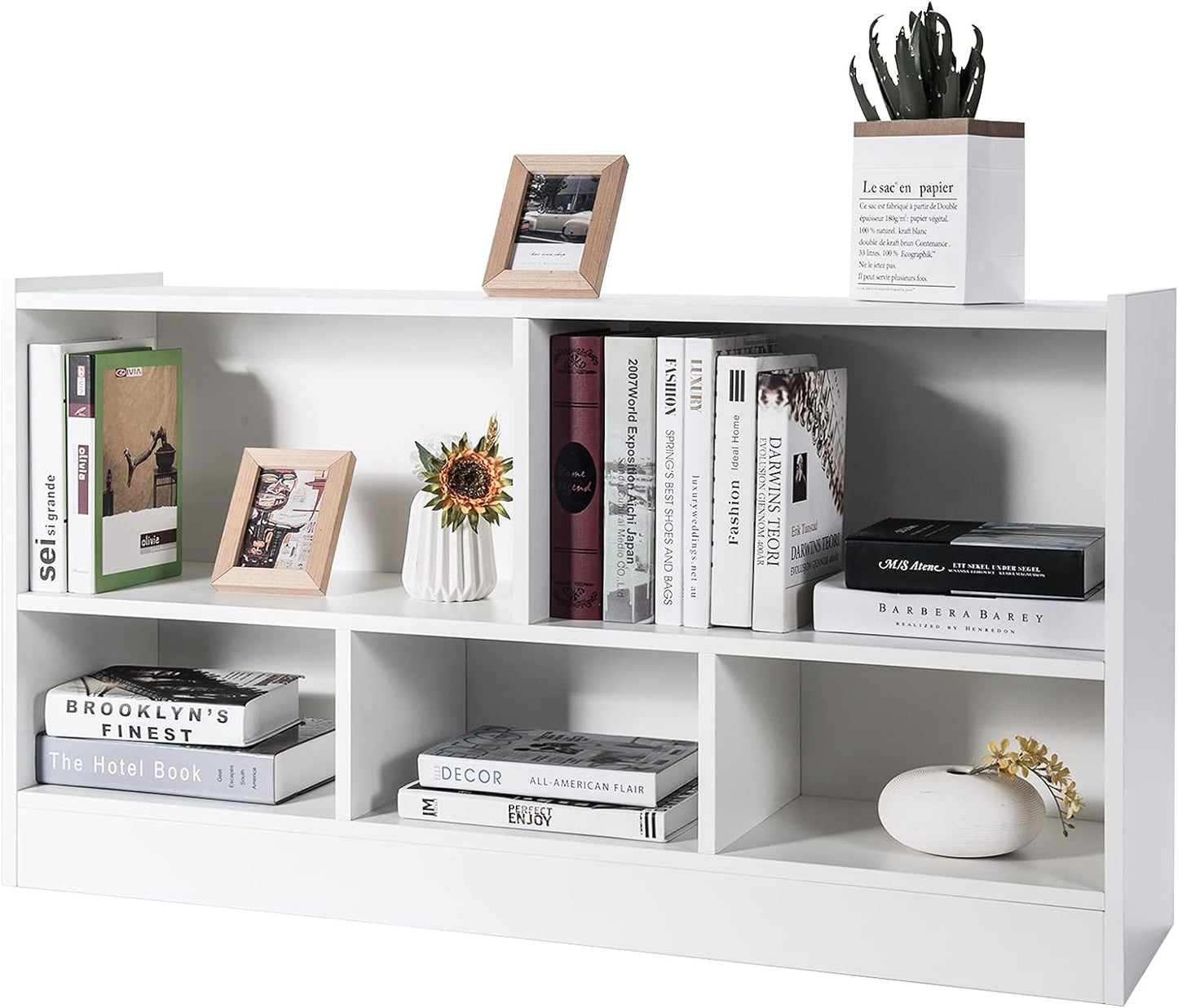 Tangkula 5 Cube Bookcase, 2 Tier Wooden Storage Open Bookshelf, Multipurpose Display Storage Cabinet for Living Room, Bedroom, Hallway, Kid's Playroom, Reading Nook (White)