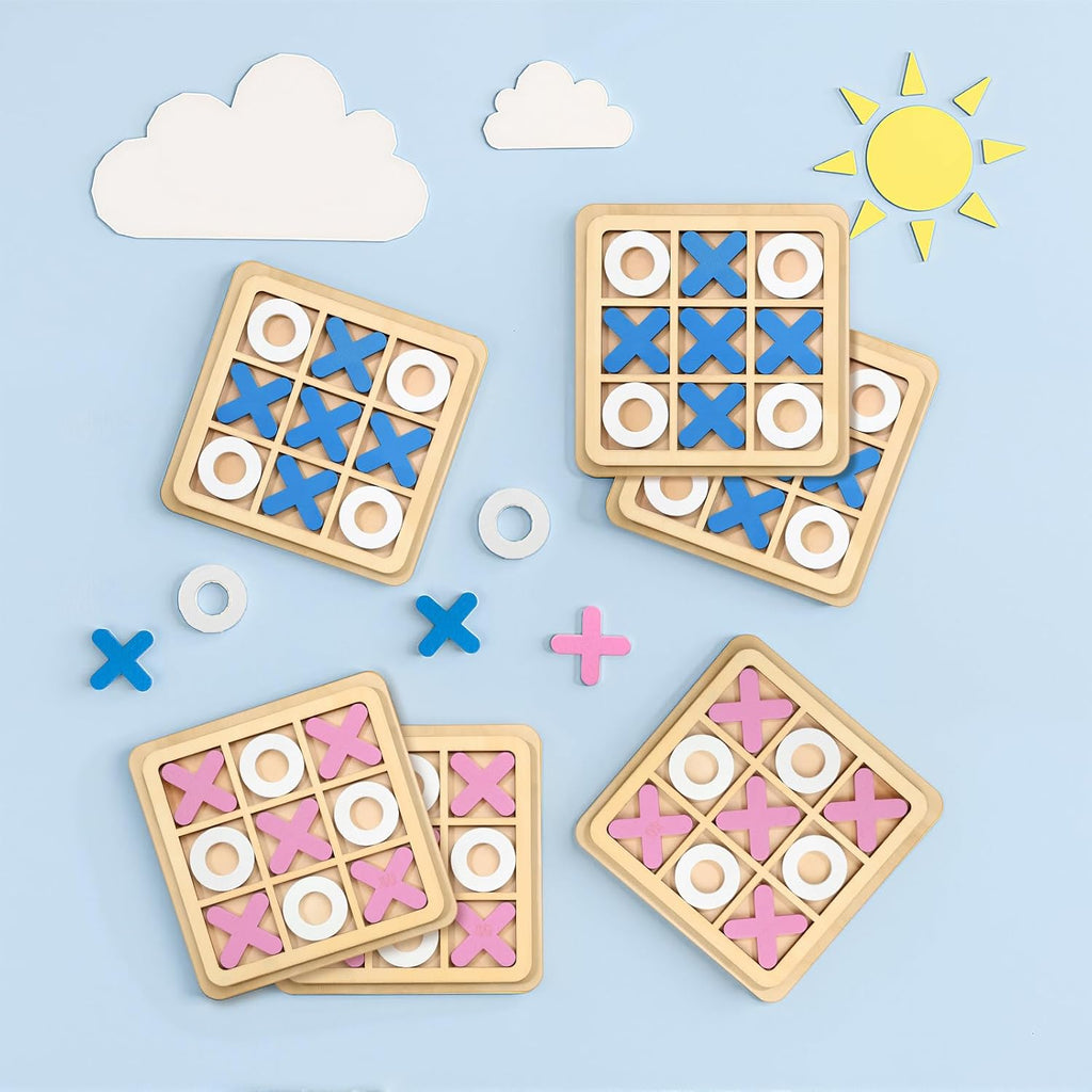 Libima 12 Pcs Wooden Tic Tac Toe Game Mini Family Board Games Classical Puzzle Chess Tabletop Teaches Strategy & Focus, Gifts for Halloween/Road Trip/Travel/Christmas Strategy Toys(Bright Color)