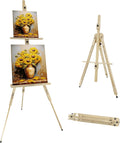 Tripod Easel for Painting, Art Wooden Easel Stand for Adults or Students, Hold 1 or 2 Canvas up to 60’’, Display Portable Easel for Drawing, Landscape Artist, Wedding Sign, Pine