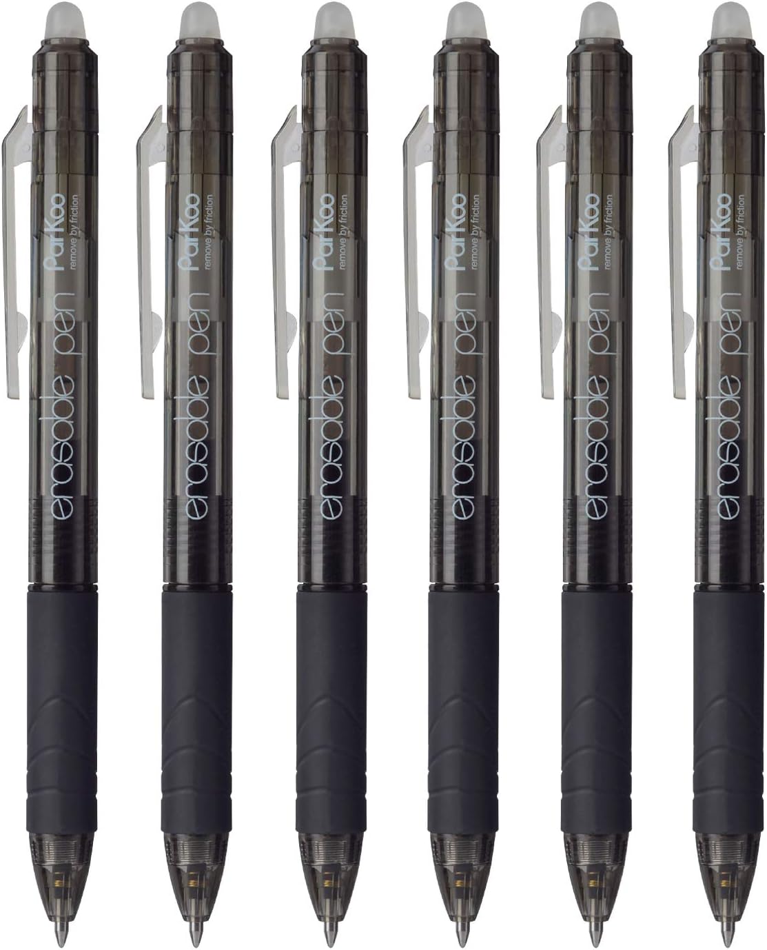 ParKoo Retractable Erasable Gel Pens Clicker, Fine Point, Make Mistake Disappear, Black Ink for Note Taking and Crossword Puzzles, 6-Pack