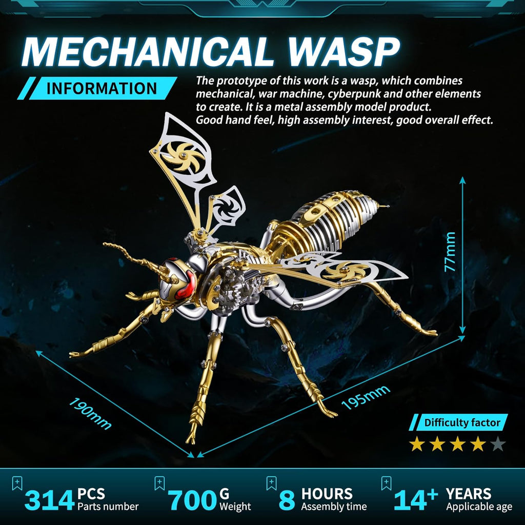 3D Puzzles for Adults, Metal Model Kit Wasp Mechanical Puzzle for Adults/Teens, DIY Creative Craft Gifts Kits Difficult Assembled 3D Puzzle for Family Time, Home Decor (Gold)