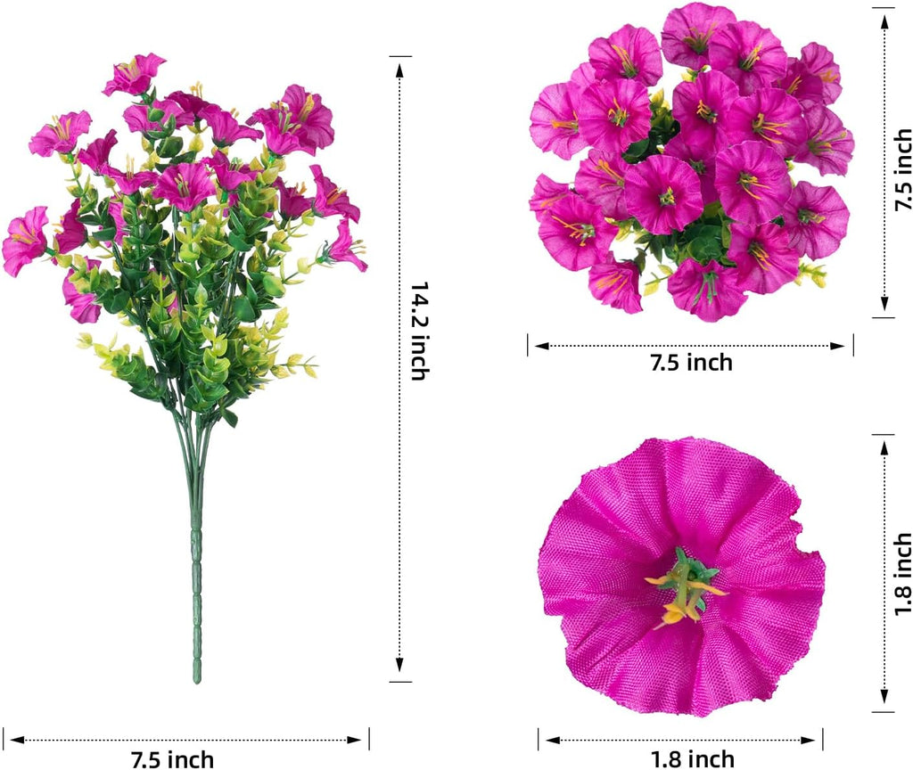 Artificial Flowers Fake Plants for Outdoors Decoration, 12 Bundles Silk Morning Glory with Eucalyptus Realistic UV Resistant Faux Flowers for Outside Planter Porch Yard Patio Garden Home Indoor, Mix