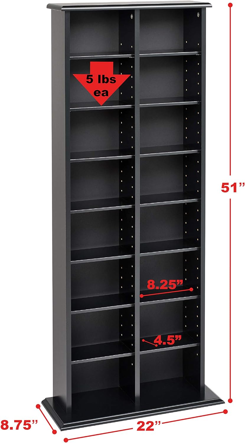 Prepac 2 Column Tall Cabinet Media Storage, 22" Wide, Black