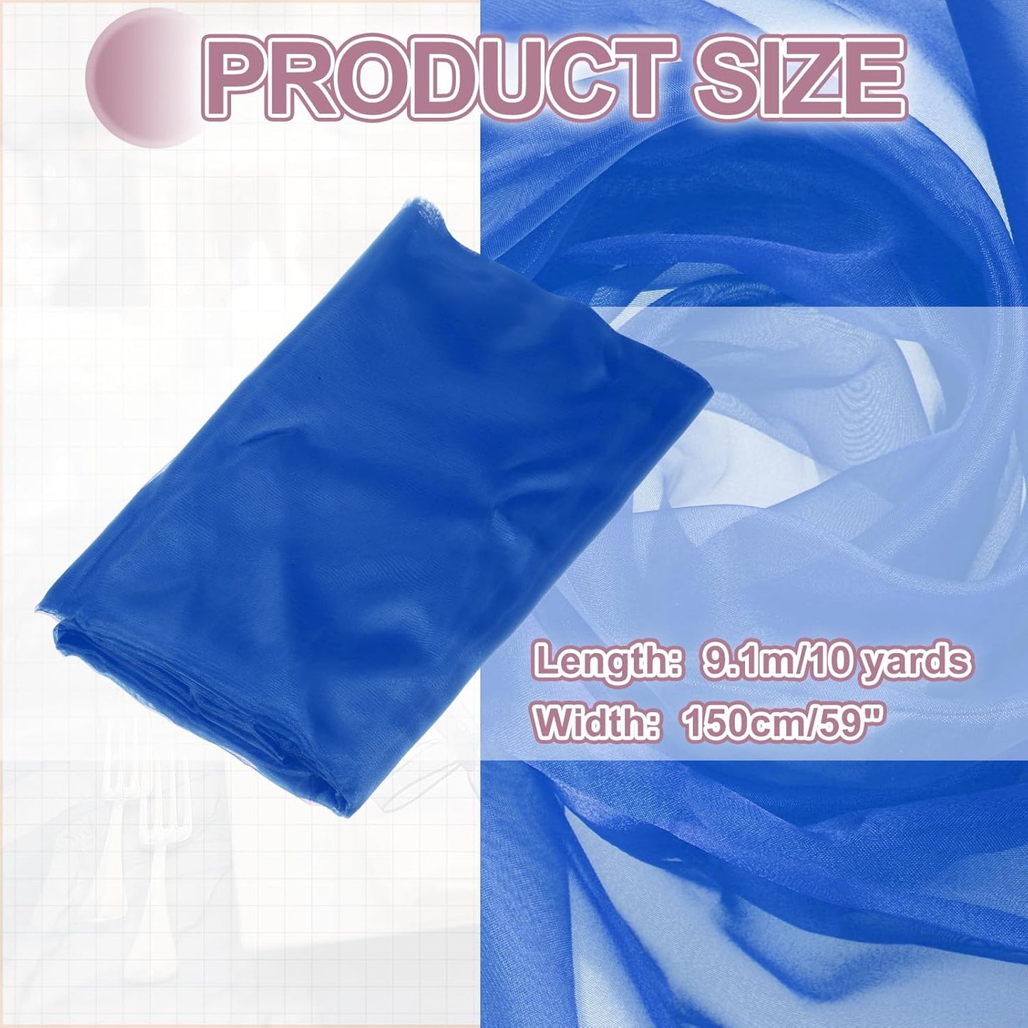 MECCANIXITY Iridescent Sheer Organza Fabric, 10 Yards x 59 Inches Solid Holographic Shiny Fabric Organza Cloth for Wedding, Curtains, Costume, Photo Background, Sapphire Blue
