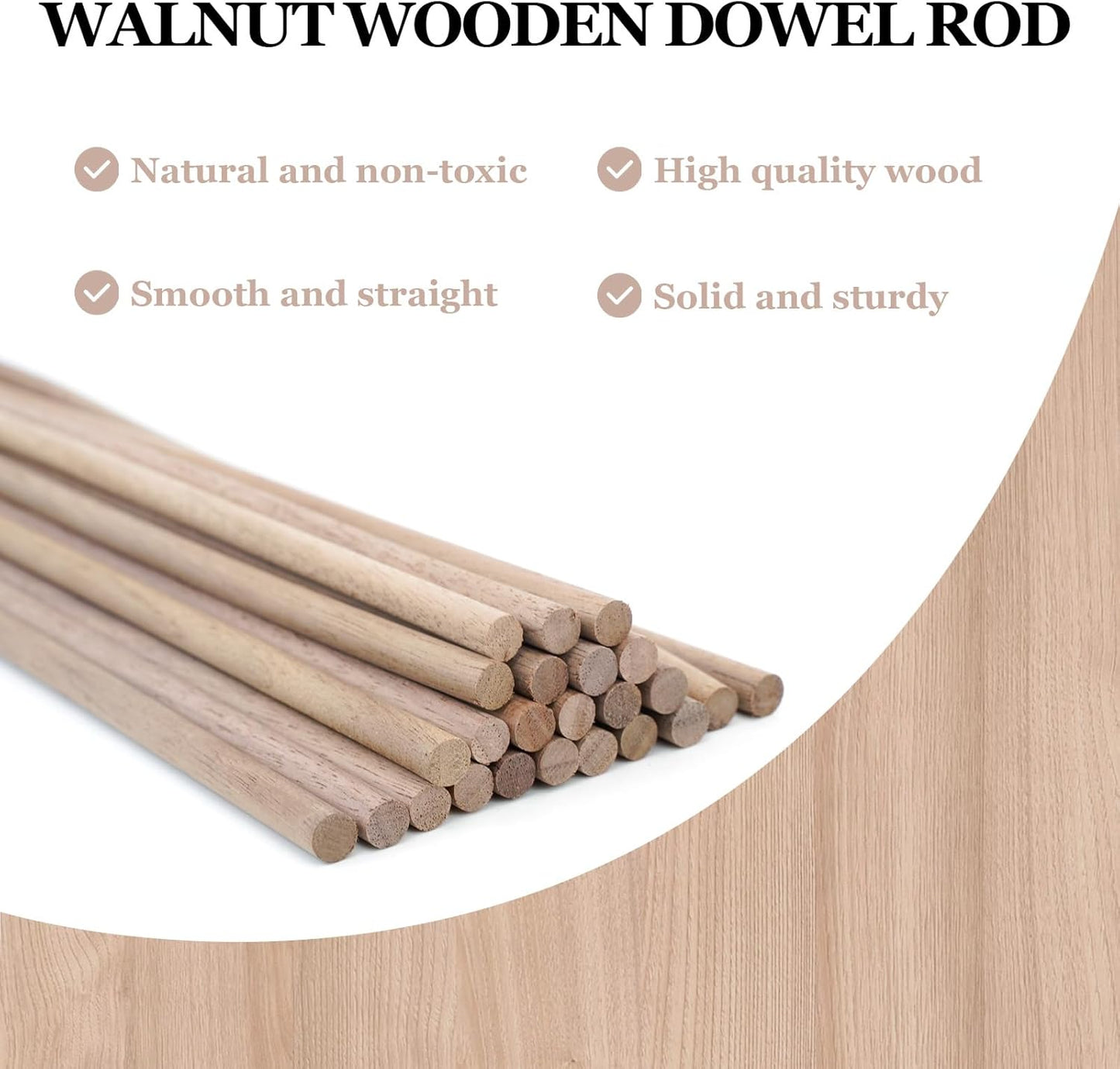 24pcs Wooden Dowel Rods, 0.47 X 12 Inch Long Walnut Dowel Rod Wooden Sticks for Crafts, Round Wood Filler Sticks, Unfinished Wood Dowels for Woodworking Building Material Window Cake Support