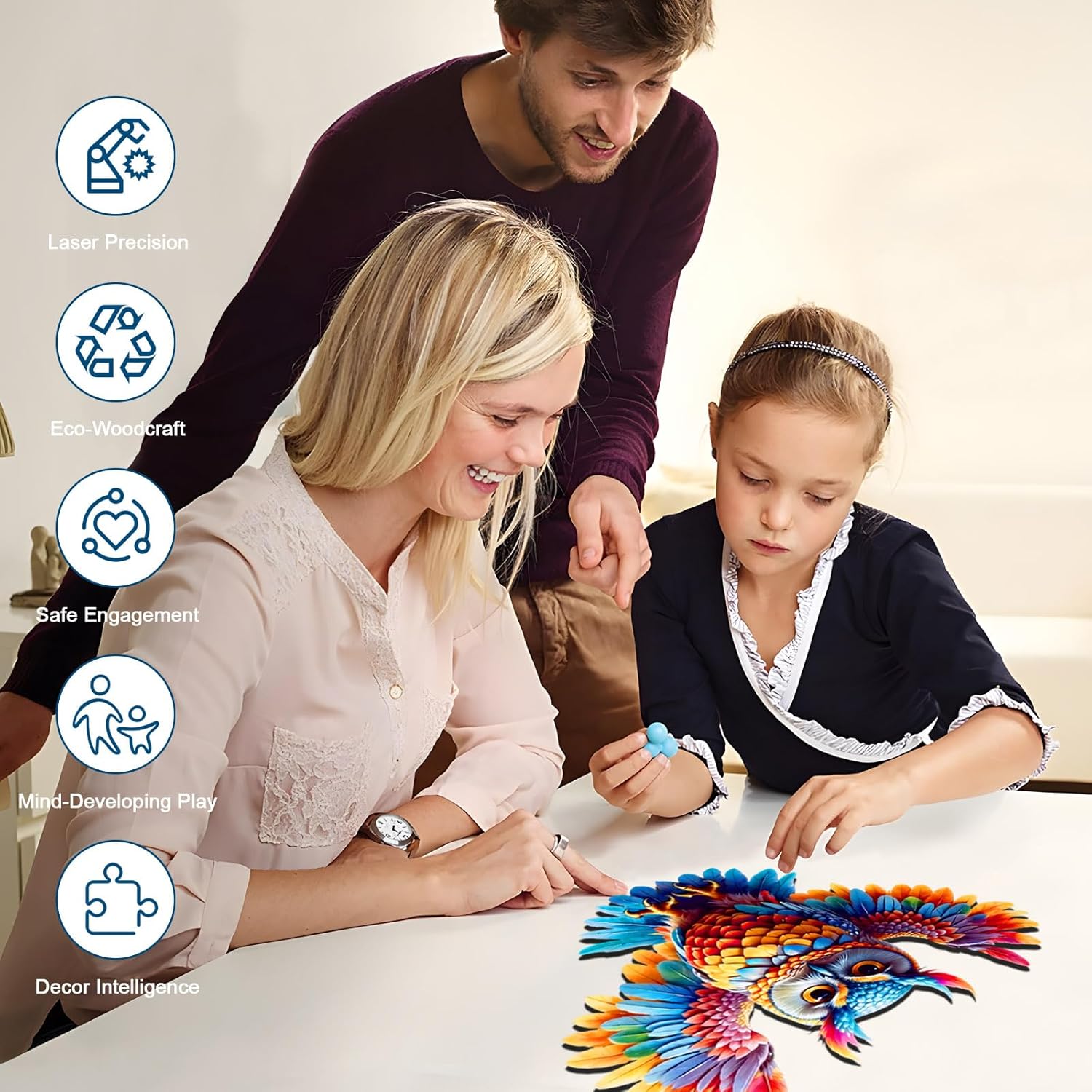 Wooden Jigsaw Puzzles for Adults and Kids, Rainbow Owl 200 Piece Unique Shaped Puzzle, Family Game and Creative Wooden Puzzle Gift, Wall Art Decor