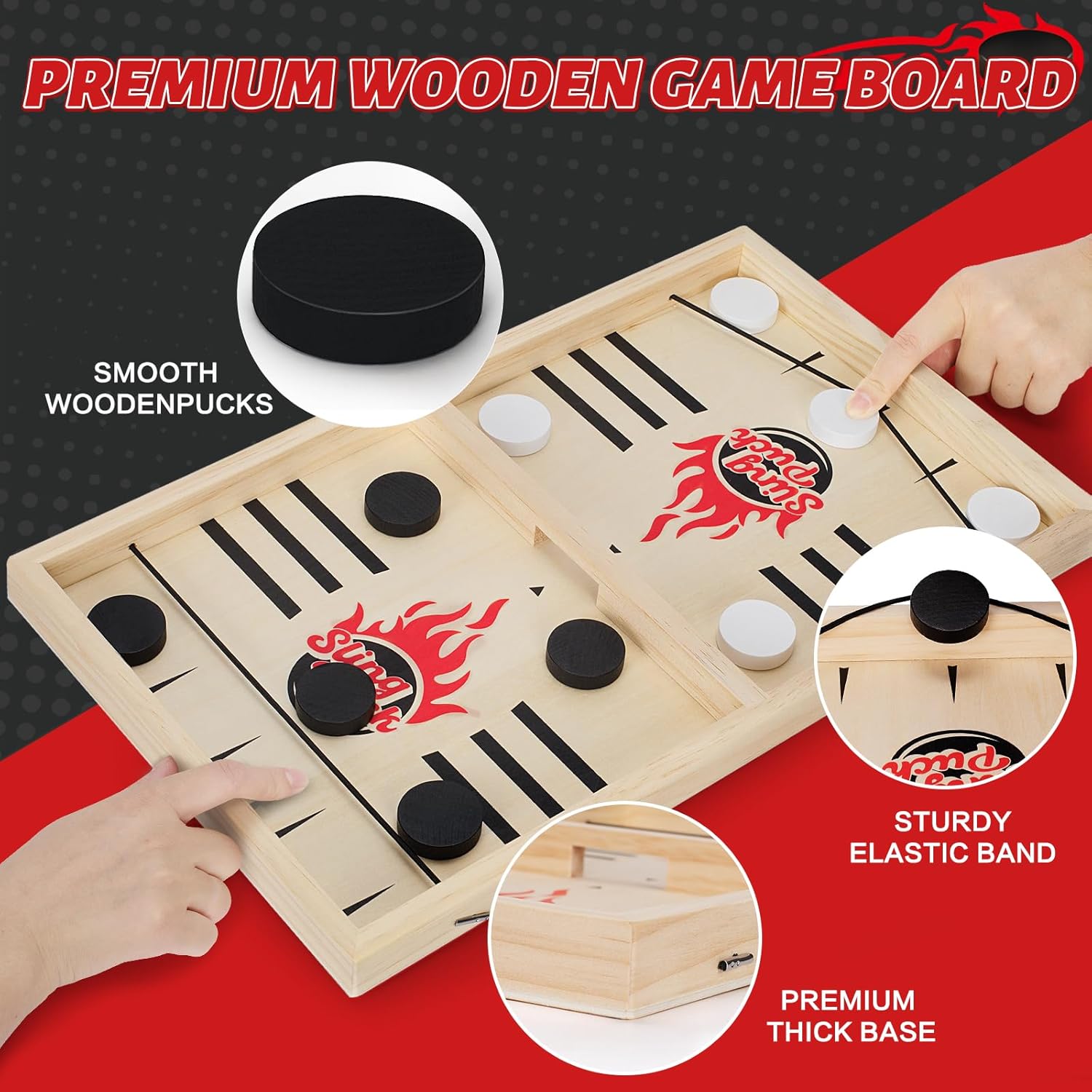 Large Fast Classic Slingshot Puck Game, Wooden Hockey Board Games for Family Night, Table Game for Adults and Kids, 2 Player Games for Ages 6 and Up, Test Speed and Accuracy, Air Hockey