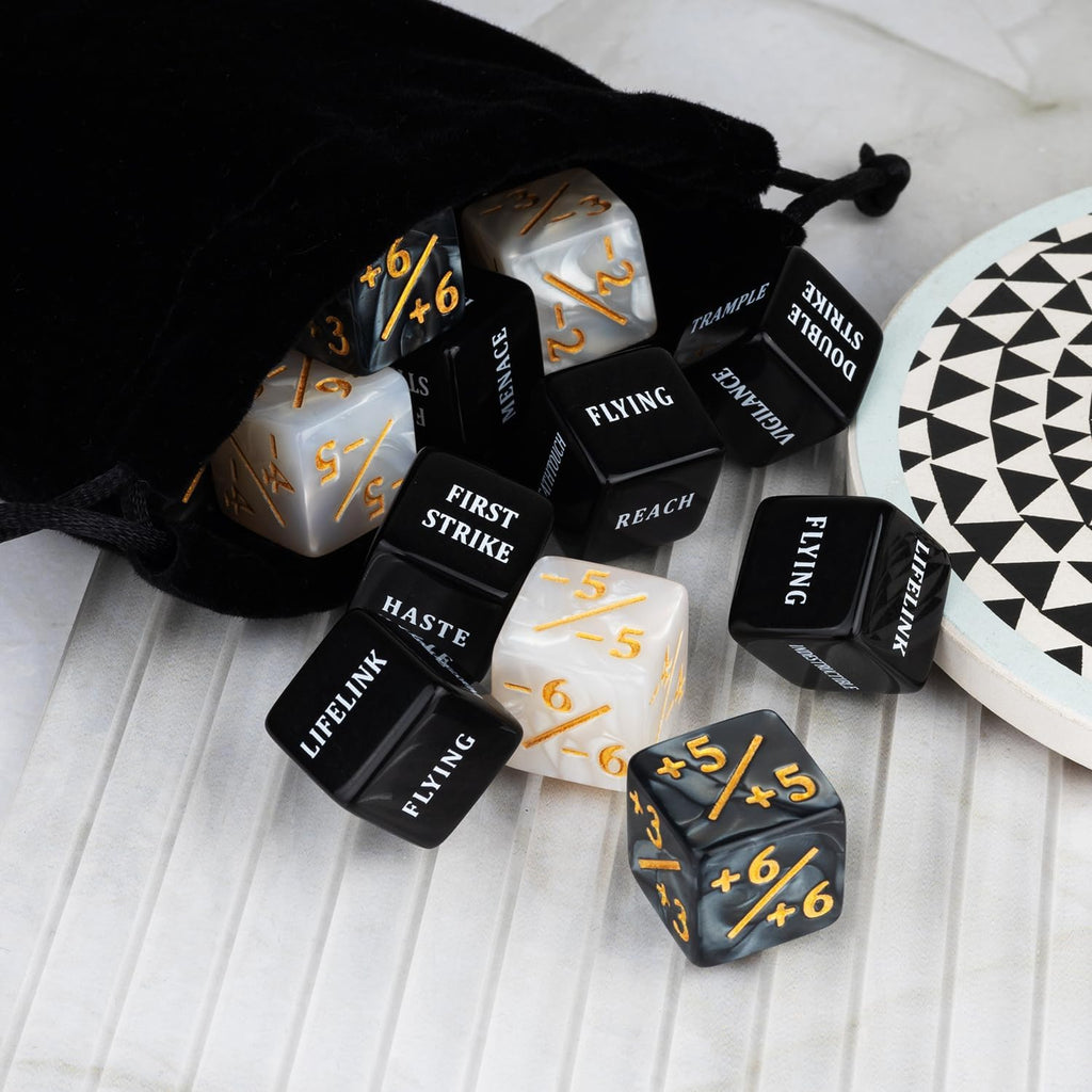 48 PCS MTG Dice Counters Bulk Black Ability Keywords Counter Marble Life Buff Tokens Dice Compatible with Magic The Gathering Cards Game Accessories