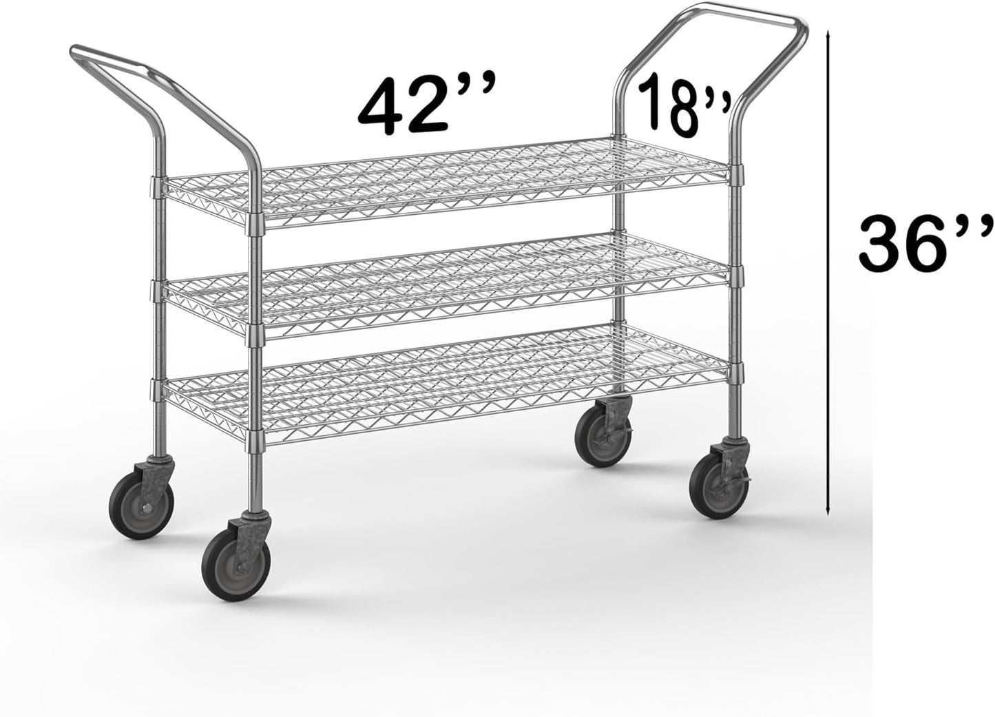 18" W x 42" L x 36" H Chrome Heavy Duty Utility Cart | 3-Tier | NSF Commercial Storage Rack Mobile Unit | Storage and Mobility Solution for Your Business