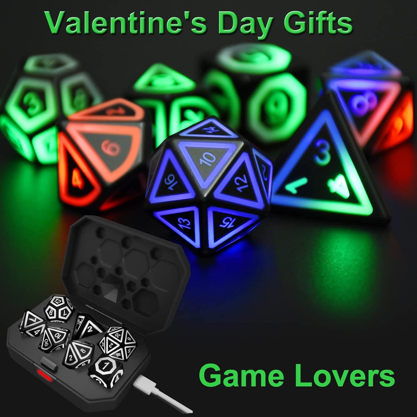 Rechargable DND Dice Set, Light Up Dice, 7 PCS Glowing Balanced LED Dice Electronic Dices, D&D Dice, Polyhedral Dice Set RPG Role Playing Table Game