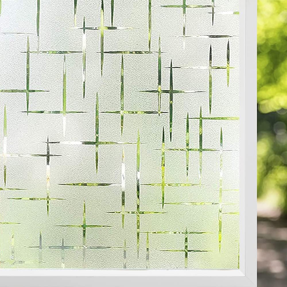 NINETREX Frosted Window Privacy Film,Window Cling Privacy Film, Decorative Glass Static Cling Non-Adhesive Vinyl Removable for Home Office Cross Pattern,23.6 x 78.7Inches
