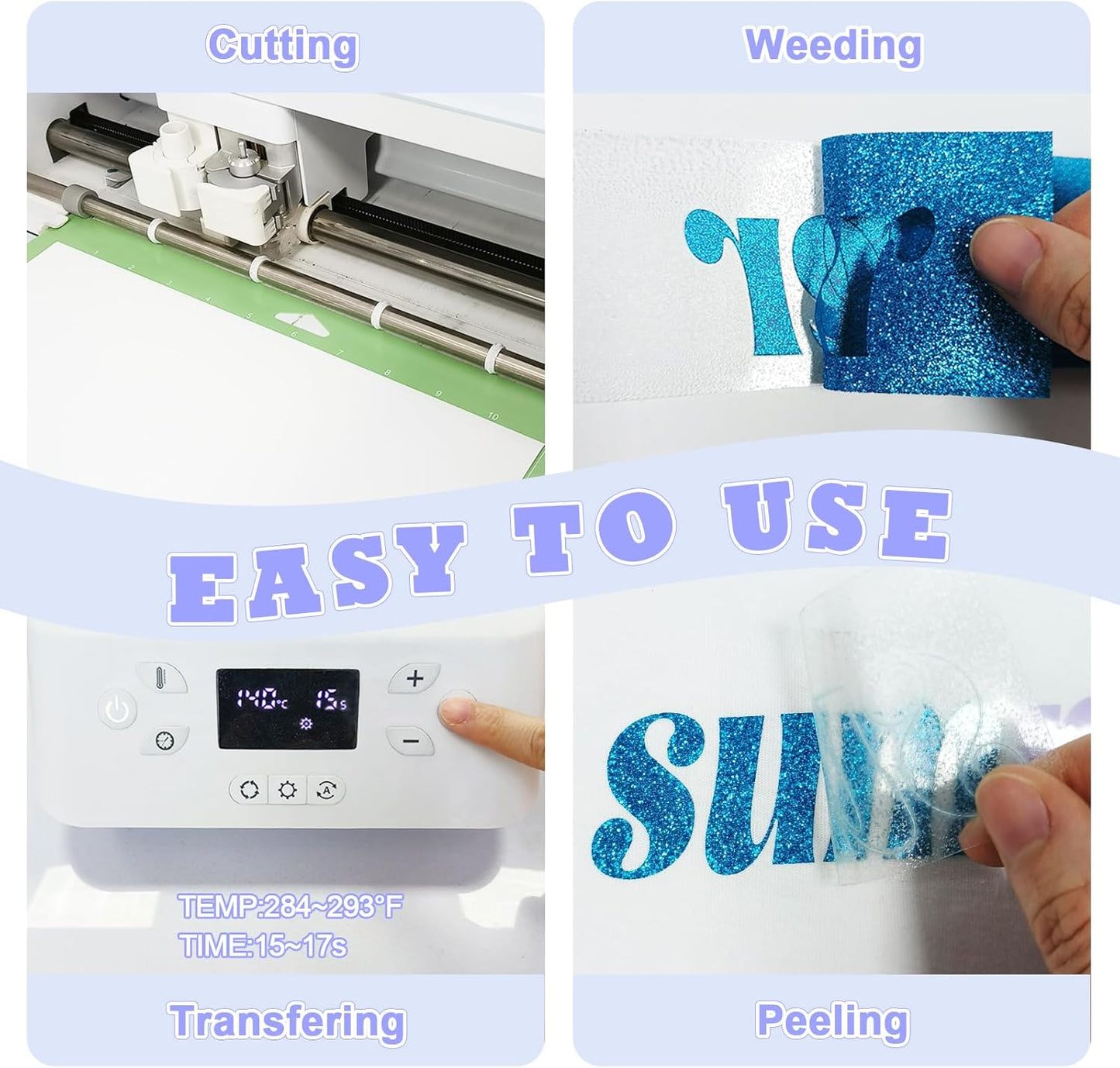 White Glitter HTV Sparkly Heat Transfer Vinyl – 12 Pcs 12x10Inch Iron-On Vinyl Sheets for T‑Shirts & DIY Craft Gifts, Easy to Cut & Weed, No‑Flake & Washable, Work with All Cutter Machines
