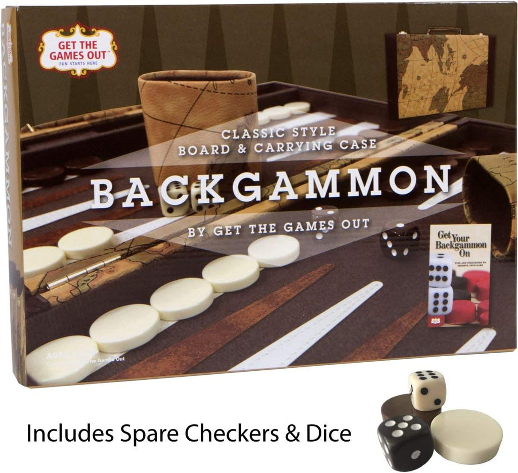 Get The Games Out Top Backgammon Set - Travel Backgammon Sets for Adults - Small Travel Size Classic Backgammon Board Game Case - Includes Strategy Guide & Full 15 Pieces (Map Edition, Small)