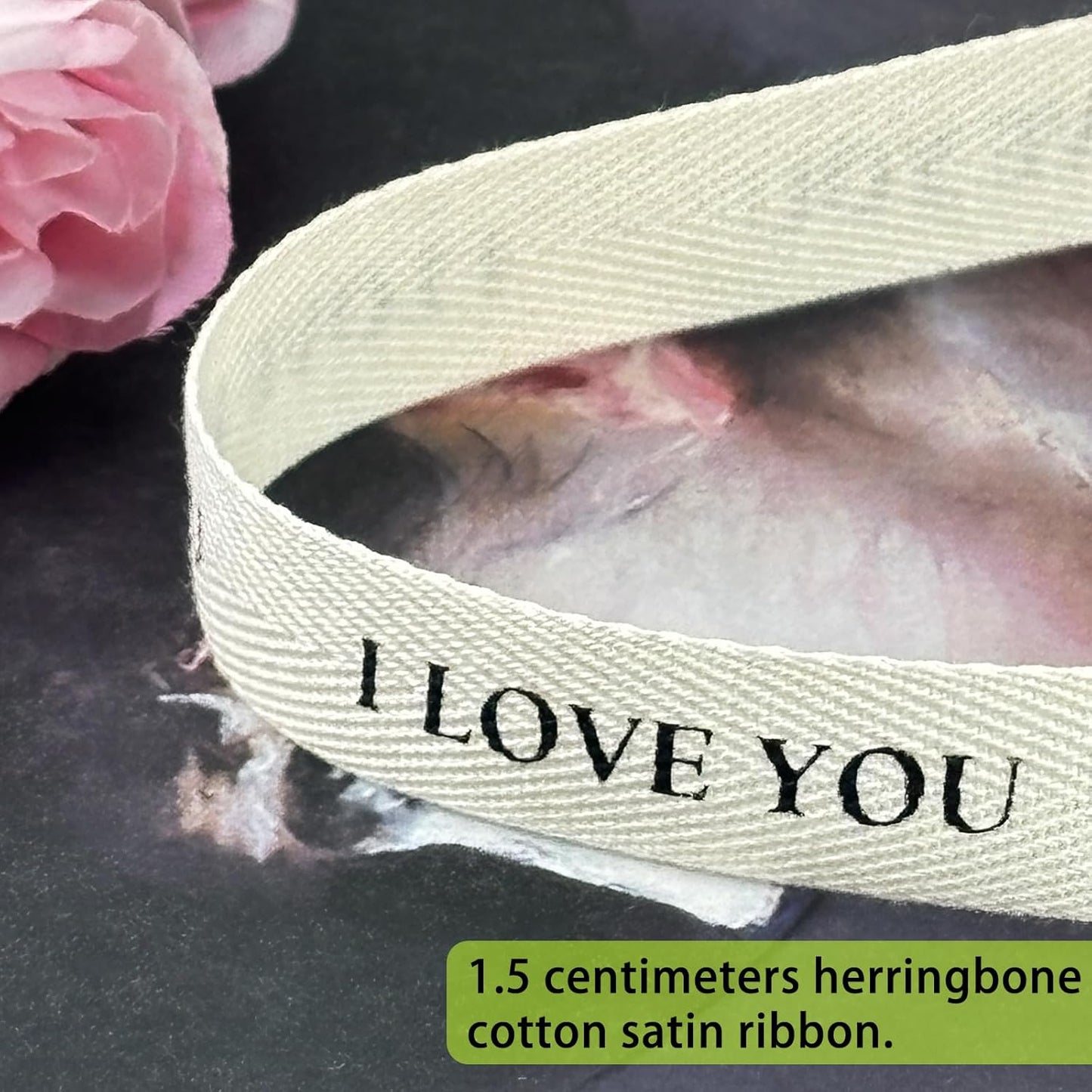 Cotton Herringbone Ribbon - Natural Twill Tape for Custom Gift Wrapping & DIY Crafts-5/8 Inch x 15 Yards - I Love You Printed Phrase