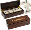 Double 6 Dominoes Gift Set 28 Tiles with Spinner in Wooden Box