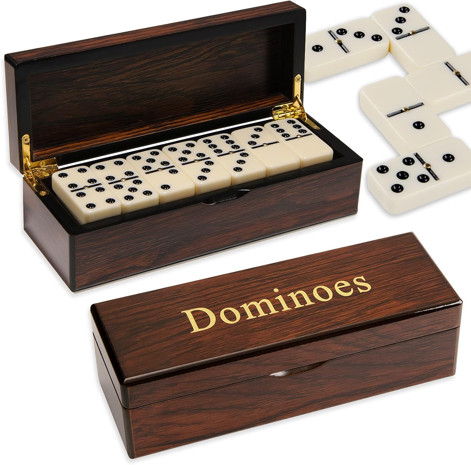 Double 6 Dominoes Gift Set 28 Tiles with Spinner in Wooden Box