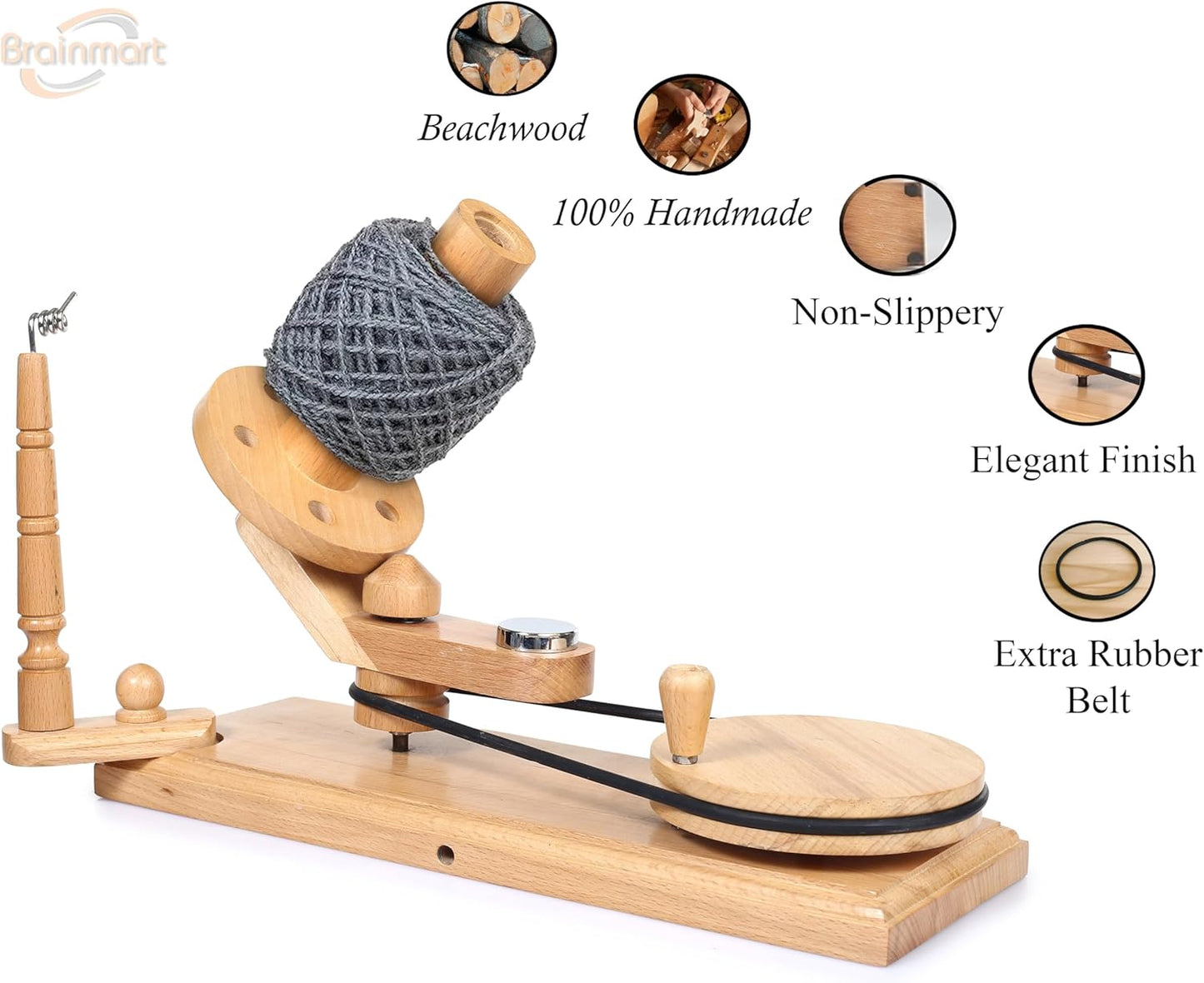 Wooden Yarn Ball Winder – Hand Crank Beechwood Swift for 8–12 oz Skeins – Large Capacity Wool Fiber Winder for Knitting & Crochet (Beachwood Winder)