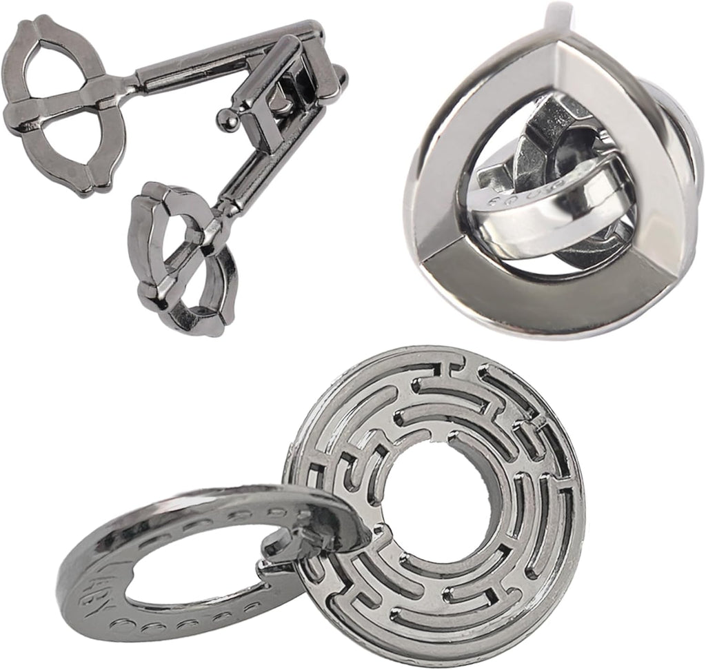 Metal Brain Teasers Puzzles 3PCS Unlock Interlocking Puzzles IQ Logic Test Disentanglement Educational Toy for Kids Adults