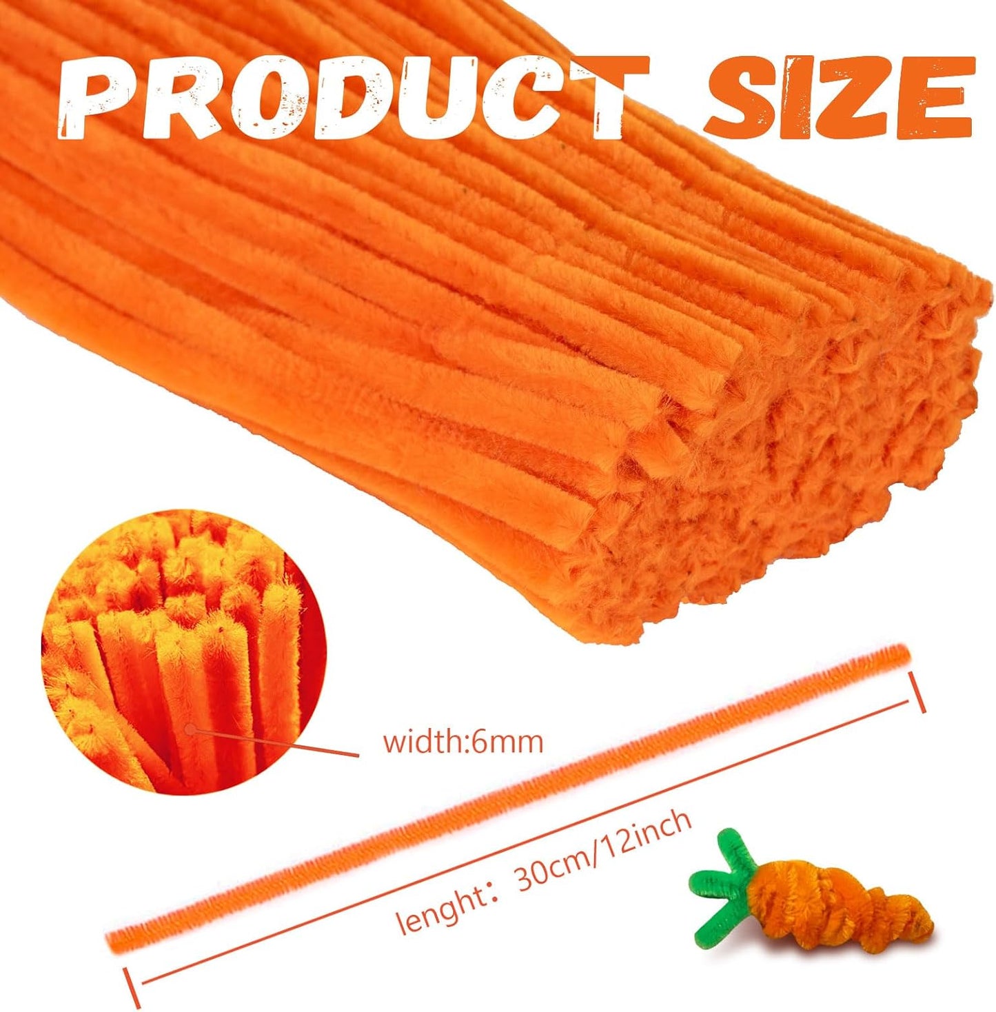 Orange Pipe Cleaners Crafts,Art Supplies,200pcs Chenille Stem,Solid Color Pipe Cleaners Set for DIY Art Creative Crafts and Decorations,Limpia Pipas,Craft Supplies,Christmas/Halloween Gifts