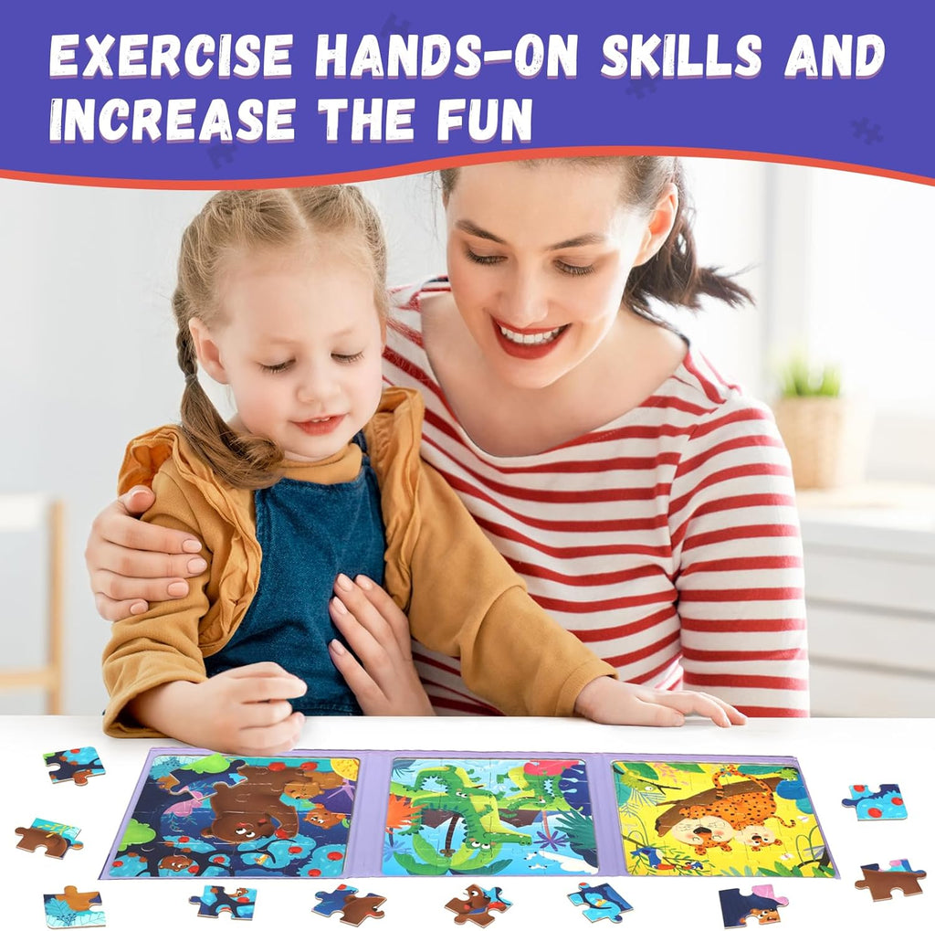 3 in 1 Toddlers Animal Magnetic Jigsaw Puzzle, Travel Puzzles for Preschool Learning, Ages 3-8 (Animal Forest)