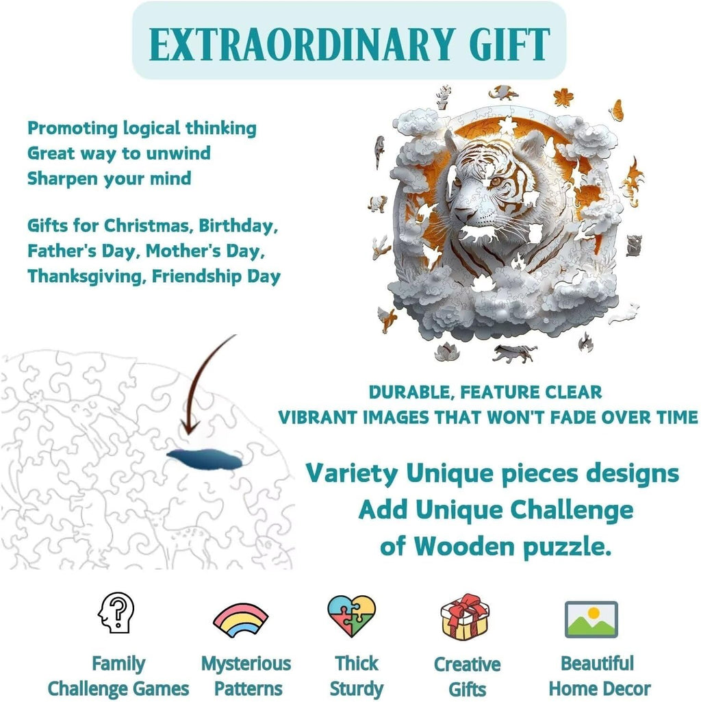 Wooden Puzzles Adults, 3D Paper Tiger Wooden Puzzles 300 Pieces, Unique Animal Shaped Wood Challenging Jigsaw Puzzles Gifts for Adults, 13.4x13.4in