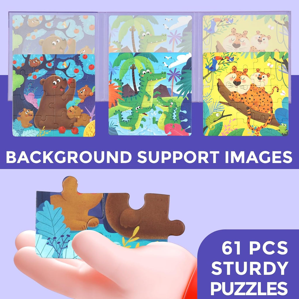 3 in 1 Toddlers Animal Magnetic Jigsaw Puzzle, Travel Puzzles for Preschool Learning, Ages 3-8 (Animal Forest)